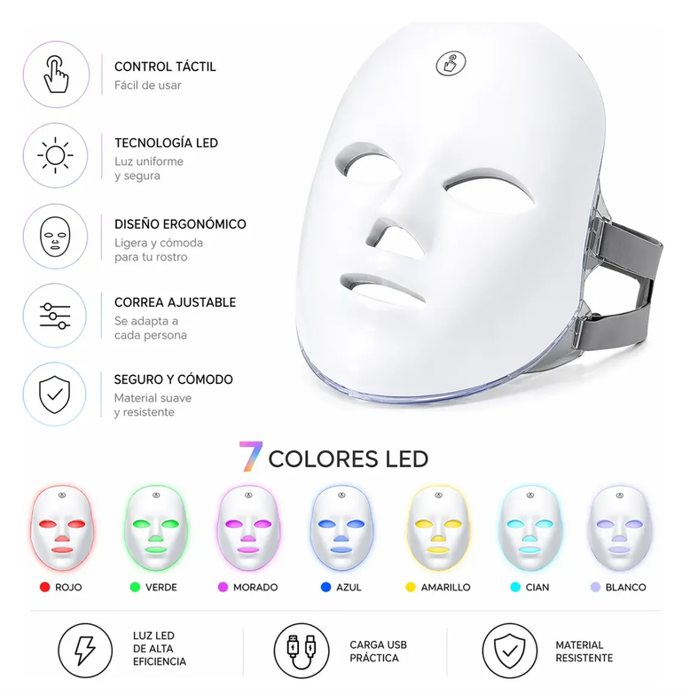 Mascara Facial Luz Led De 7 Colores para Spa